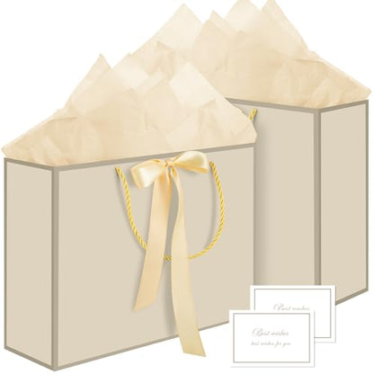 woric 2 Pcs Gift Bags with Handles, 14" Medium Gift Bag with Tissue Paper - color: Gold