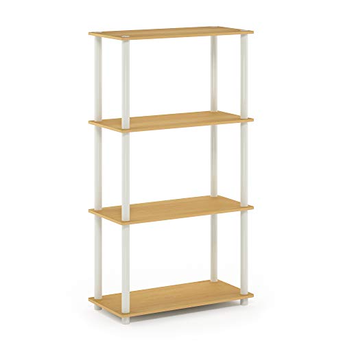 Furinno Turn-N-Tube Toolless 4-Tier Storage Shelves, Beech - color: Beech/White, size: 4-Tier Round Tube