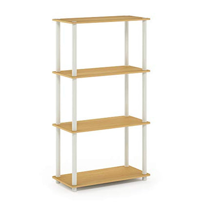 Furinno Turn-N-Tube Toolless 4-Tier Storage Shelves, Beech - color: Beech/White, size: 4-Tier Round Tube