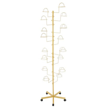 16 Hook Hat Display Stand with Lockable Wheels, 70" Freestanding Metal Hat Rack Organizer for Home & Store, 30 lbs Capacity (Gold) - color: Gold