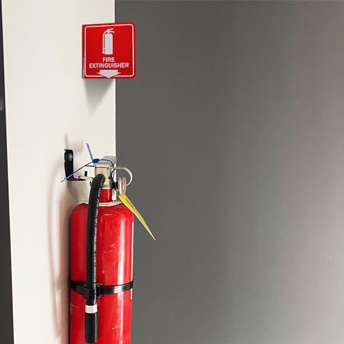 Faittoo Fire Extinguisher Sign, 2 Pack Fire Extinguisher with Down Arrow - 6 x 6 Inches Acrylic Plastic, 2 Pre-Drilled Holes, Includes Matching Screws, Use for Home Office/Business - style: L-shaped 2 Pack