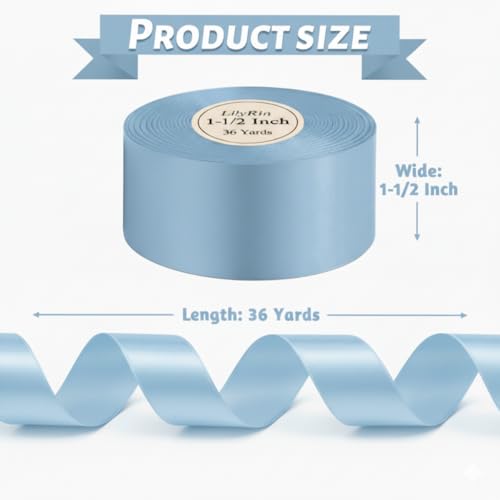 Light Blue Satin Ribbon 1-1/2 Inch x 36 Yards for DIY Crafts & Baby Showers - color: Light Blue