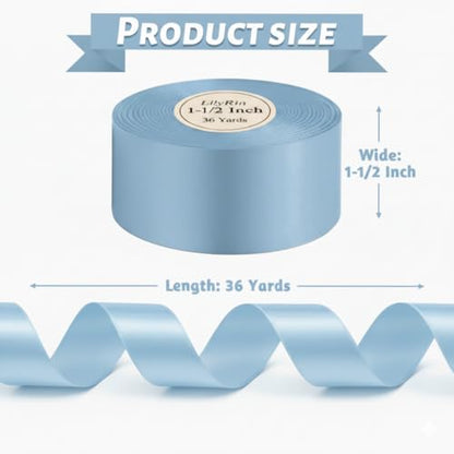 Light Blue Satin Ribbon 1-1/2 Inch x 36 Yards for DIY Crafts & Baby Showers - color: Light Blue
