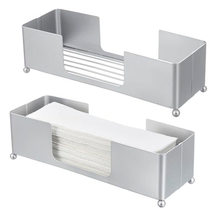 MyGift Modern Silver Tone Metal Countertop Folded Paper Towel Holders, Commercial and Guest Bathroom Sink or Vanity Table Disposable Napkin Storage Trays, Set of 2 - color: Silver (Set of 2)
