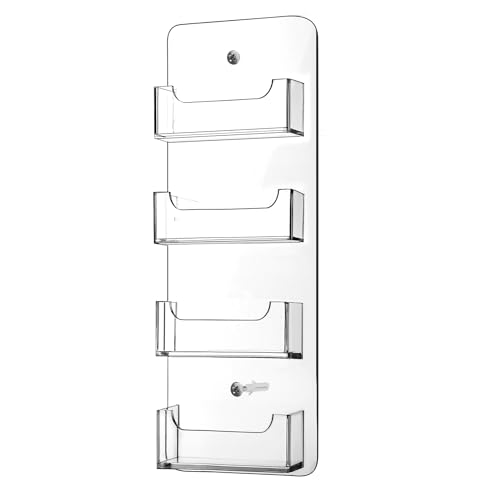 Hillban Acrylic Business Card Holder Wall Mount Office, 4 Pockets - size: 4 Pockets