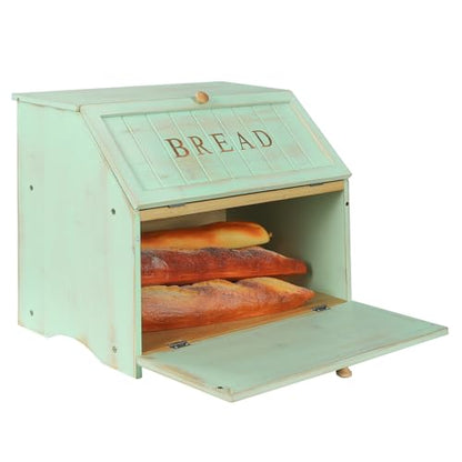 HOMEKOKO Retro Double Layer Large Bread Box for Kitchen Counter, Mint Green - color: Mint Green