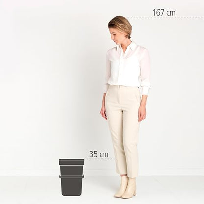 Brabantia Sort & Go Recycling Trash Can 3.2 Gallons (12L)(Gray), Space-Efficient Plastic Garbage Can with Handle, Removable and Stay-Open Lid, Easy to Clean Kitchen Bin Without Nooks and Rims