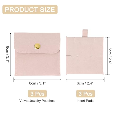 uxcell 3 Pcs Microfiber Jewelry Pouches with Insert Pad, 8 x 8cm Snap Button Jewelry Velvet Gift Bags Organizer for Rings Necklace Bracelet, Pink - color: Pink