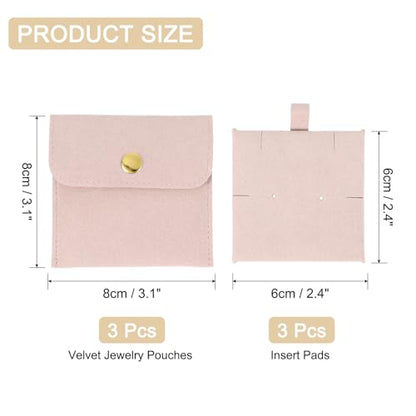 uxcell 3 Pcs Microfiber Jewelry Pouches with Insert Pad, 8 x 8cm Snap Button Jewelry Velvet Gift Bags Organizer for Rings Necklace Bracelet, Pink - color: Pink