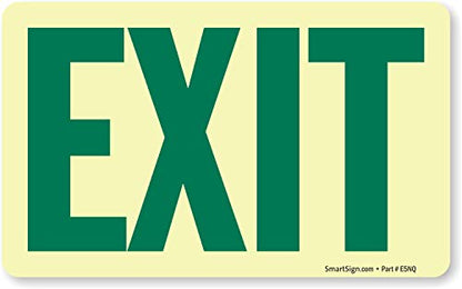 SmartSign "Exit" Metal Sign, 4" x 6.5" 40 mil Thick Aluminum, Glow-in-the-Dark, Made in USA - color: Glow Aluminum - Green on Glow