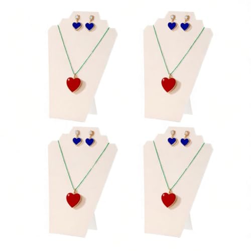 4Pcs/Set Beige Necklace Display Stand for Selling, Earring Necklace Jewelry Set Easel Display Rack,Covered Soft Velvet with Cardboard Easel Necklace Display - color: Beige Velvet, size: 4pcs design 2