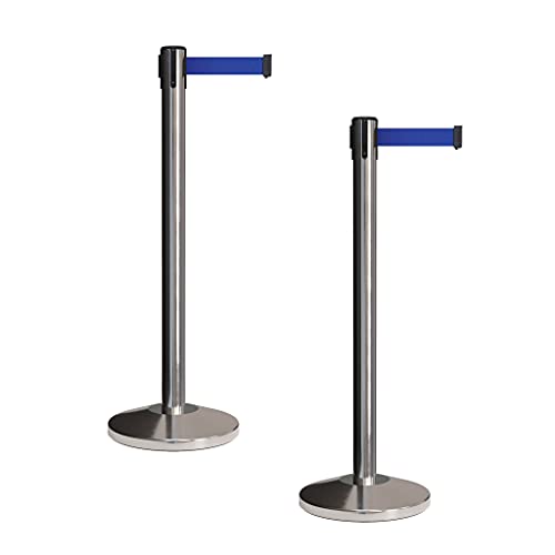 CCW Retractable Belt Barrier Stanchions, 2-Pack, 7.5 Ft Dark Blue Belt - color: Dark Blue, size: 7.5 Foot