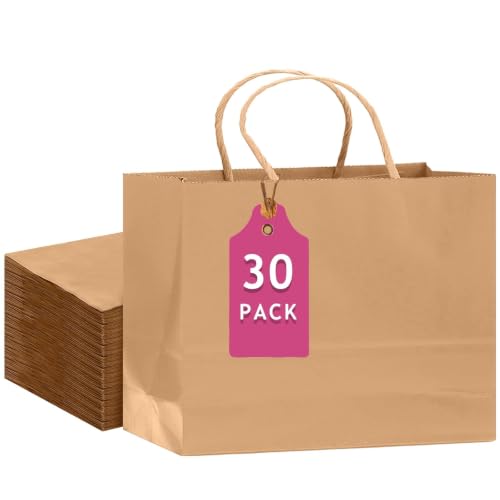 qiqee 30-Packs Brown Gift Bags with Handles Bulk 13"x4.5"x10" Wide Large Size Party Paper Bags - size: Wide Large - 30 Packs