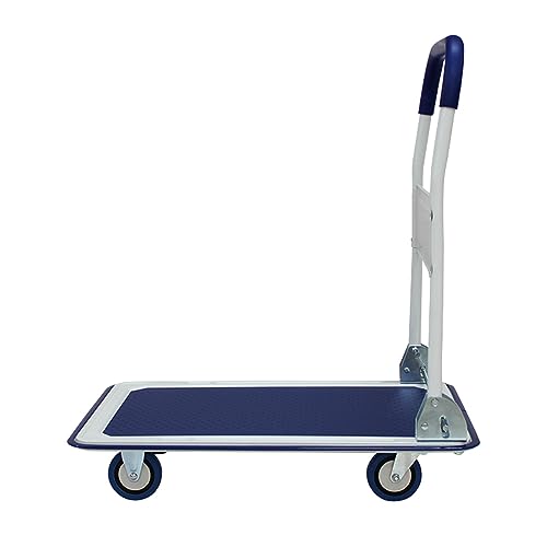 Platform Truck with Folding Handle, Heavy Duty Flatbed Push Cart with Non-Slip Deck, 4 Swivel Casters, Compact Warehouse Dolly for Moving Boxes, Office, Garage & Home Use
