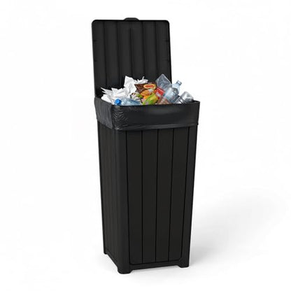 Outdoor Trash Can with Lid, 32 Gallon Waterproof and UV-Resistant Garbage Cans,Resin Outside Trash Can for Porch, Backyard, Kitchen, Easy Clean and Assemble(Black,32Gallon)