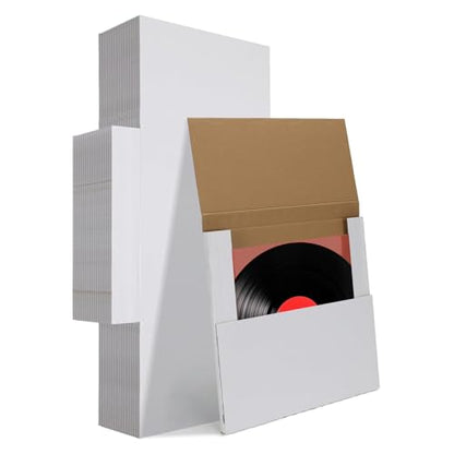 50 Pack Vinyl Record Shipping Boxes: 12.5" X 12.5" x 1" White Vinyl Record LP Shipping Mailer Boxes, Easy Fold LP Cardboard Mailing Boxes Multi Depth Album Mailers for Packaging Moving Storage