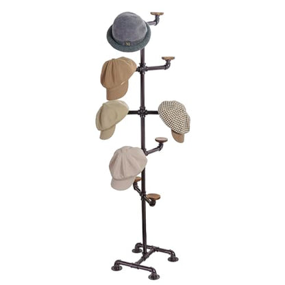 MyGift Cowboy Hat Rack Stand, 10 Hook Wood Hat Tree Organizer - color: Brown