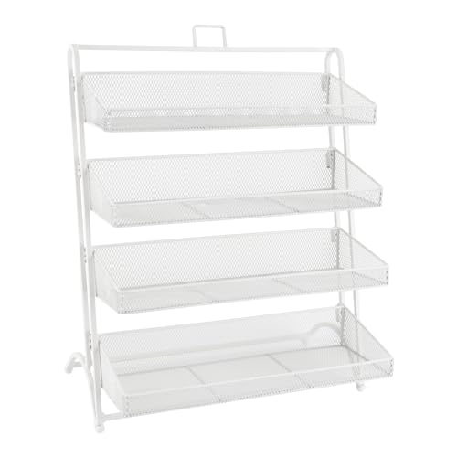 4 Tiers Retail Display Stand, Retail Candy Display Rack, Chip Rack Display Stand, Snack Organizer, Countertop Display Candy Snacks Rack, Snack Shelf for Stores, Office, Bakery, Supremarket (White)