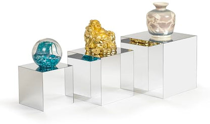 Red Co. Set of 3 Glossy Silver Acrylic Cube Display Nesting Riser Stands with Hollow Bottoms - color: Silver, size: 4",5",6" - 1 Pack