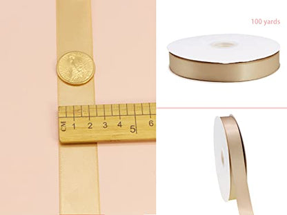 1" Beige Double Face Satin Ribbon 100yd for Gifts & Weddings - color: #835 Khaki, size: 1 inch