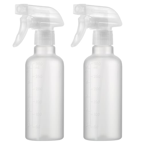 Leakproof Spray Bottles (2 Pack 10 oz), Adjustable Fine Mist & Jet Stream Nozzle, Premium BPA-Free Frosted Plastic Multi-Purpose for Hair, Plants, Cleaning (2 PACK FROSTED CLEAR) - color: 2 PACK FROSTED CLEAR
