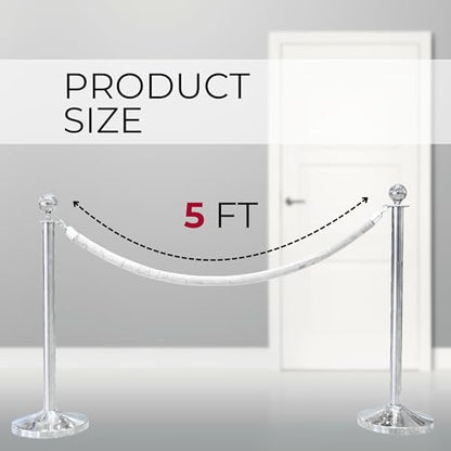 4PCS White Velvet Rope 5FT – Soft Velvet Ropes with Silver Snap Ends Stanchion Set for VIP Rope Barrier Event Crowd Control - color: White + Silver