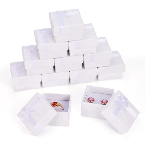 Craftdady 12pc Small Ring Earring Jewelry Boxes Square White Gift Pack Box - color: White