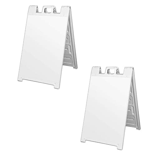 Plasticade Signicade Deluxe A Frame Sidewalk Curb Sign Portable Folding Double Sided Display with Quick Change System for Store Signs, White (2 Pack)