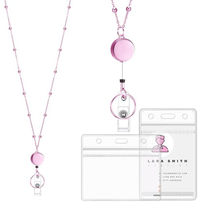 Pink Stainless Steel Badge Lanyard with 2 Waterproof Id Holders - color: Pink