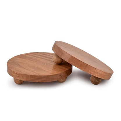 NIRMAN Display Stand Round Acacia Wood Stand for Display Wooden Stand for Kitchen/Bathroom Counter/Plant Stand (5.5" x 5.5" x 1.5"), (Set of 2)