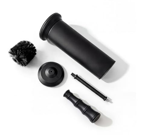 ROLABAM Toilet Bowl Brush and Holder Set, Rustproof Metal Toilet Cleaner Brush for Deep Cleaning, Heavy Freestanding Base with Splash Guard & Extended Handle, Space Saving Bathroom Accessory - color: Black-3
