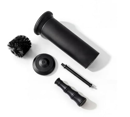 ROLABAM Toilet Bowl Brush and Holder Set, Rustproof Metal Toilet Cleaner Brush for Deep Cleaning, Heavy Freestanding Base with Splash Guard & Extended Handle, Space Saving Bathroom Accessory - color: Black-3