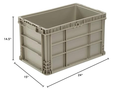 Monoflo Straight Wall Handled Storage Container Tote, 24 x 15 x 14.5", Gray
