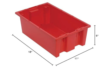 QUANTUM STORAGE SYSTEMS SNT180RD Genuine Stack and Nest Tote, Heavy-Duty Polypropylene Container for Warehouse, Shipping & Storage, 18" x 11" x 6", Red, 6-Pack
