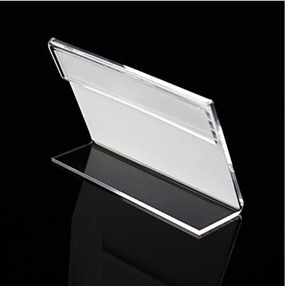 Small Acrylic Sign Holder, 2.36" X 1.57" (6*4CM) Small Name Card Price Tag Label Holder, Business Card Holder Slant Back Sign Holders, L-Shape Plastic Clear Card Display Stand, Plastic Name Card Price Card (100PCS 2.36" X 1.57" (6*4CM))) - size: 100PCS 2.