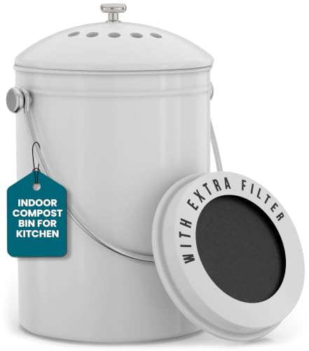 Utopia Kitchen Countertop Compost Bin 1.3 Gallon, Stainless Steel, White - color: White, size: 1.3 Gallon (Pack of 1)