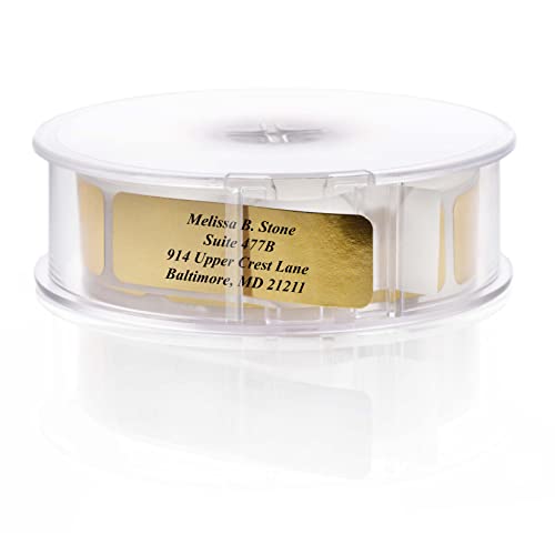 Gold Foil Personalized Return Address Labels with Elegant Dispenser - Roll of 500 Custom Stickers - color: Gold Foil, size: 500 Labels