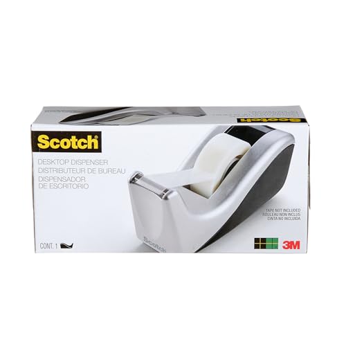 Scotch Desktop Tape Dispenser, Silvertech Two-Tone (C60-ST) - size: 1 Count (Pack of 1)