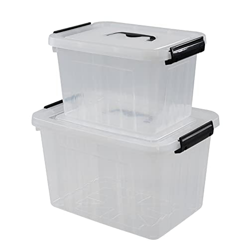2 Packs Clear Storage Boxes, 12 Quarts & 6 Quarts Latching Bins Tote - size: 6 Quart & 12 Quart