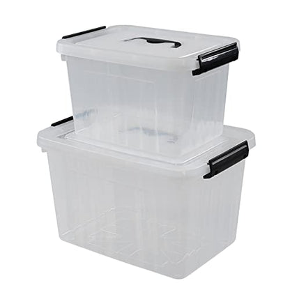 2 Packs Clear Storage Boxes, 12 Quarts & 6 Quarts Latching Bins Tote - size: 6 Quart & 12 Quart