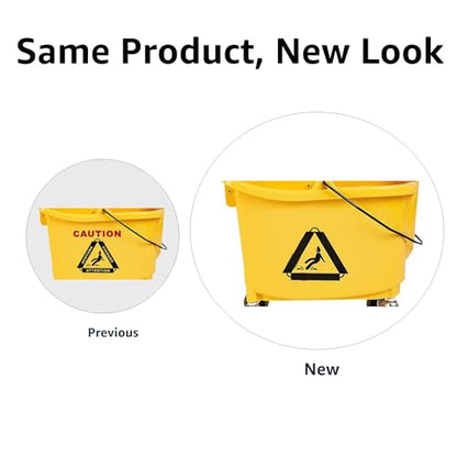 Amazon Basics Floor Cleaning Rectangular Mop Bucket with Sturdy Down Press Wringer Combo, 35-Quart, Yellow
