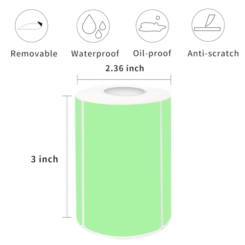 2×3 Inch Green Removable Thermal Labels,Self-Adhesive Square Direct Thermal Labels,300 Sheets per Roll with Perforated Lines - color: Green, size: 2×3 inch