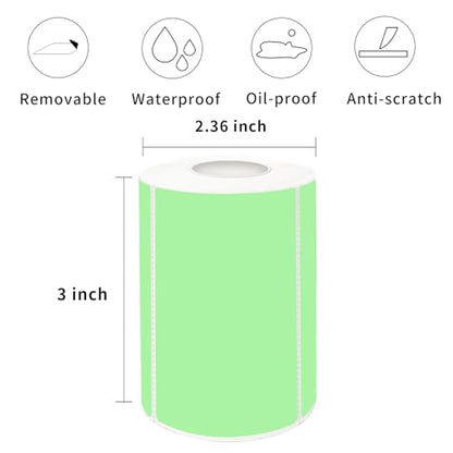 2×3 Inch Green Removable Thermal Labels,Self-Adhesive Square Direct Thermal Labels,300 Sheets per Roll with Perforated Lines - color: Green, size: 2×3 inch