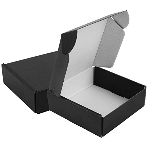 CABAX Recyclable Corrugated Box Mailers, Empty Cardboard Box Perfect for Shipping Small Packaging for Mystery Box Use - 6" x 6" x 2" - Kraft, Black - 2 Pack
