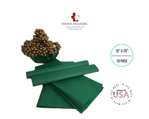 Holiday Green Tissue Paper Squares, Bulk 10 Sheets, Premium Gift Wrap and Art Supplies for Birthdays, Holidays, or Presents by Feronia packaging, Large 15 Inch x 20 Inch Made in USA - color: HolidayGreen