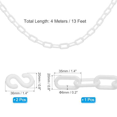 PATIKIL 13Ft Plastic Chain Barrier, Safety Link Chain with 2 S-Hooks for Crowd Control at Driveway Elevator Parking Lot, White - color: White