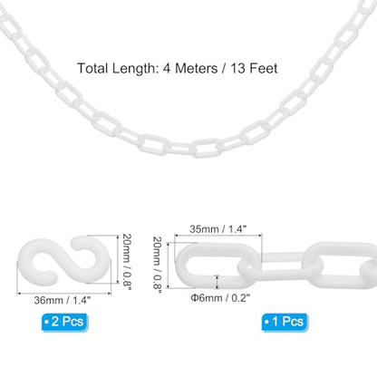 PATIKIL 13Ft Plastic Chain Barrier, Safety Link Chain with 2 S-Hooks for Crowd Control at Driveway Elevator Parking Lot, White - color: White