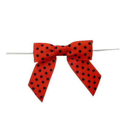 Orange Black Polka Pre-Tied Bows - 3" Wide, Set of 12, Halloween, Fall - color: Orange/Black Polka Dots