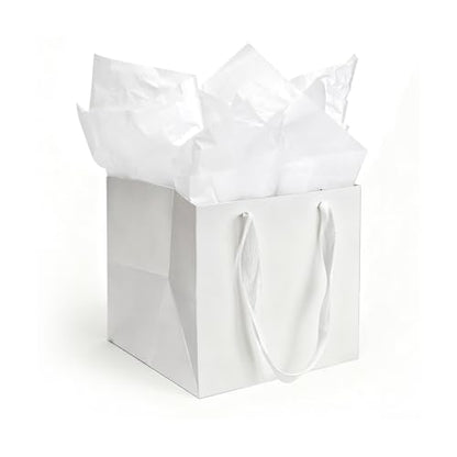 Papertide 24 Pack 8x8x8 inch White Square Gift Bags with Tissue Ppaper - color: White