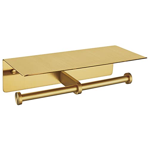 APLusee Double Toilet Paper Holder, Brushed Dark Gold, 304 Stainless Steel - color: Brushed Dark Gold, size: Double Rod